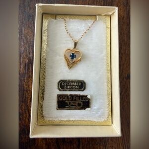 Vintage Gold filled Heart Pendant Necklace with Blue Gemstone